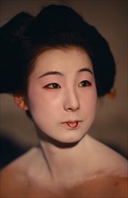 JAPAN, Customs, Geisha, "Head and shoulders portrait of sixteen year old Someiyu, a maiko or