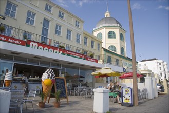 ENGLAND, West Sussex, Worthing, Macaris ice cream parlour and cafe next to the historic Dome cinema