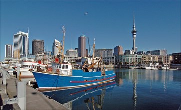 NEW ZEALAND, NORTH ISLAND, AUCKLAND, GENERAL VIEW OF AUCKLAND SKYLINE FROM THE HARBOUR DISTRICT