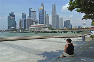 SINGAPORE, CBD, Financial district skyline seen across the river.