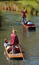 NEW ZEALAND, SOUTH ISLAND, CHRISTCHURCH, "CANTERBURY, TOURISTS BEING PUNTED ALONG THE RIVER AVON."