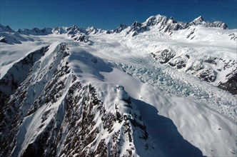 NEW ZEALAND, SOUTH ISLAND, WEST COAST, "MOUNT COOK NATIONAL PARK, AERIAL VIEW OF BALFOUR GLACIER