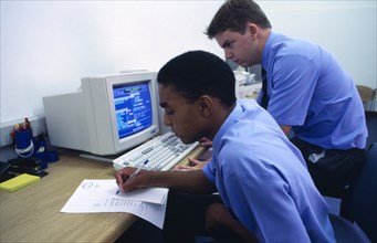 SOUTH AFRICA, Western Cape, Paarl, Boys in computer studies lesson at High School.