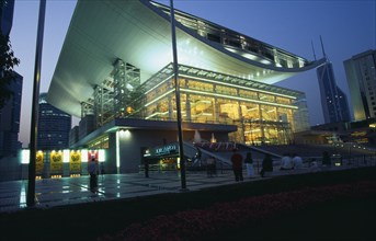 CHINA, Shanghai, "Opera House, Renmin Square.  Glass fronted exterior facade and upwardly curving