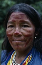 COLOMBIA, North West Amazon, Tukano Indigenous People, Head and shoulders portrait of Makuna widow