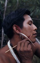 COLOMBIA, North West Amazon, Tukano Indigenous People, Barasana man  Bosco headman of maloca