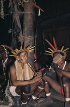 COLOMBIA, North West Amazon, Tukano Indigenous People, "Two Barasana musicians, one with flute the