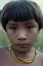 COLOMBIA, North West Amazon, Tukano Indigenous People, Head and shoulders portrait of young