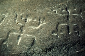 COLOMBIA, North West Amazon, Tukano Indigenous People, "Barasana.  Detail of rock engravings