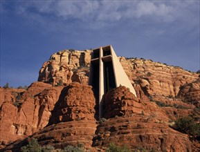USA, Arizona, Sedona, Chapel of the Holy Cross. Catholic chapel built into red cliffs mesas