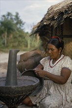COLOMBIA, North West Amazon, Tukano Indigenous People, Barasana woman  Paulina  headman Bosco's