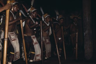 COLOMBIA, North West Amazon, Tukano Indigenous People, "Barasana stave dance  hollow yarumo wood