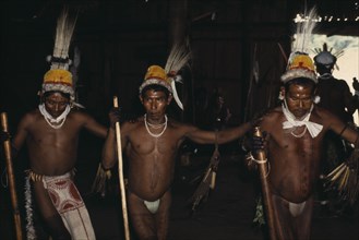 COLOMBIA, North West Amazon, Tukano Indigenous People, "Barasana manioc festival.  Line of male