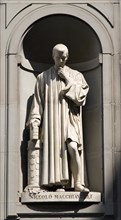 ITALY, Tuscany, Florence, Statue of the politician and writer Niccolo Machiavelli in the Vasari