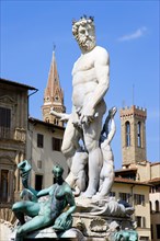 ITALY, Tuscany, Florence, "The 1575 Mannerist Neptune fountain, with the Roman sea God surrounded