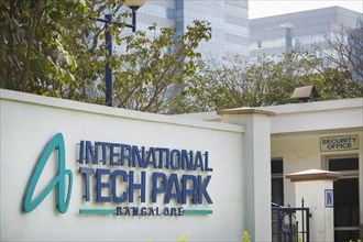 INDIA, Karnataka, Bangalore, "Entrance to International Tech Park, a major software manufacturing