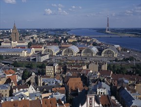 LATVIA, Riga, City skyline and the Daugava River.