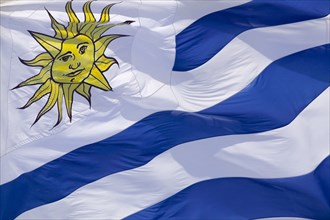 URUGUAY, Flag, Close-up of the national flag of Uruguay.