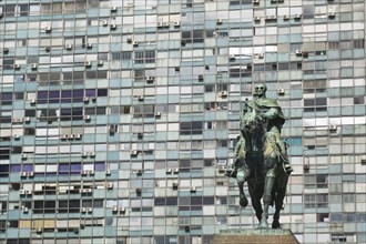 URUGUAY, Montevideo, Statue of Jose G Artigas that stands on top of his mausoleum in Plaza
