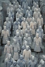 CHINA, Shaanxi, Xian, Soldier figures from the terracotta army created to guard the tomb of Emperor