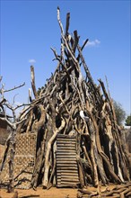 ETHIOPIA, Lower Omo Valley, Tumi, Dombo village (Hamar peoples) makeshift house