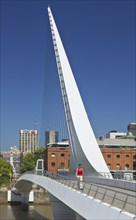 20091070 Puerto Madero  Puente Mujer. A Cantilever spar cable-stayed footbridge that is also swing bridge. Womans Bridge  American Argentinian Hispanic Latin America Latino South America  TransportD...