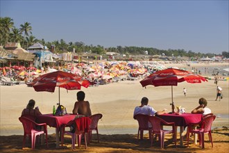 INDIA, Goa, Baga , Cafe tables overlooking Baga Beach