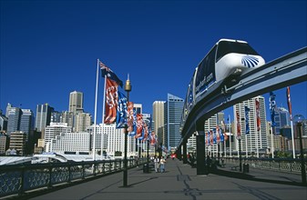 AUSTRALIA, New South Wales, Sydney, "Darling Harbour, Monorail and train."