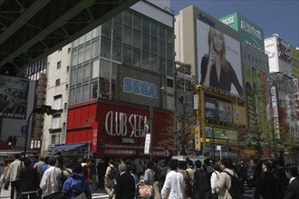 JAPAN, Honshu, Tokyo, "Akihabara - huge billboard of Cameron Diaz advertising SoftBank cell phones,