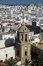 SPAIN, Andalucia, Cadiz, "Plaza de la Catedral, Bell tower, Santiago Church and a view of Cadiz