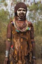ETHIOPIA, Omo Valley, Mago National Park, "Woman with face painting, her hair greased with ocher