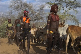 ETHIOPIA, Lower Omo Valley, Turmi, "Hama Jumping of the Bulls initiation ceremony, Ritual dancing