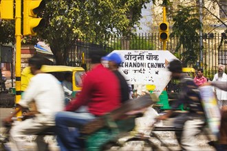 INDIA, Uttar Pradesh, Delhi, Street sign on bustling Chandni Chowk.