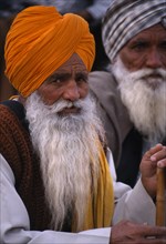 INDIA, Punjab, Near Ludhiana, Elderly Sikh man wearing a turban at the Kila Raipur Rural Sports