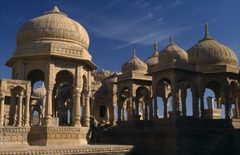 INDIA, Rajasthan, Near Jaisalmer, Royal Chhatris ( cenotaphs ) at Bada Bagh