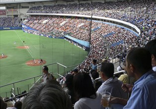 JAPAN, Honshu, Tokyo, "Chiba Marine Stadium, packed crowd watches Chiba Lotte marines play Nippon