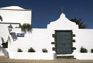 SPAIN, Canary  Islands, Lanzarote, "Tinajo village in island interior.  Section of white painted