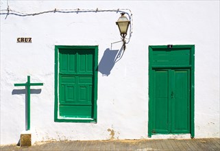 SPAIN, Canary  Islands, Lanzarote, "Teguise, former capital of the island.  Detail of house facade