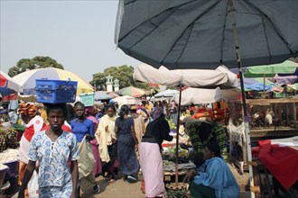 GAMBIA, Western Gambia, Serekunda, "Bakau Market, Atlantic Road.  Busy market scene with women