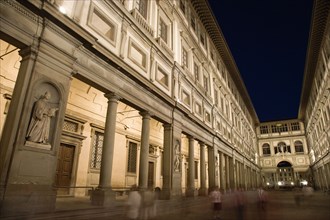 ITALY, Tuscany, Florence, The 16th century Vasari corridor of the Uffizi at night