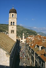 CROATIA, Dalmatian Coast, Dubrovnik, "Franciscan Monastery, Stradun, bell tower at end of Stradun,