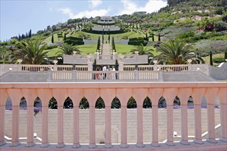 ISRAEL, Northern Coast, Haifa, Zionism Avenue.  View of Baha'i gardens built as memorial to