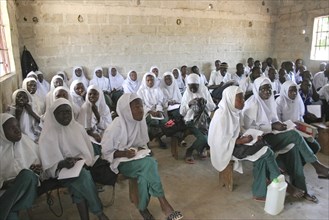 GAMBIA, Western Gambia, Tanji, "Tanji Village.  Muslim students attending a class at the Ousman Bun