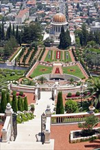 ISRAEL, Northern Coast, Haifa, "Zionism Avenue.  View of Baha'i Shrine and Gardens.  Tiered formal