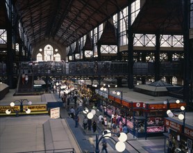 HUNGARY, Budapest, Great Market Hall interior with elevated view over stalls