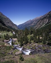 FRANCE, Midi-Pyrenees, Hautes-Pyrenees, Vallee du Lutour.  View north showing ‘u’ shape of eroded