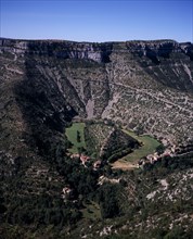 FRANCE, Midi-Pyrenees, Tarn, "Elevated view over Cirqe de Navacelles a landform created by glacial