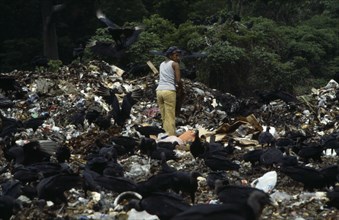 ECUADOR, Guayas Province, Guayaquil , The city rubbish tip with a woman searching for items to