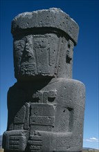 BOLIVIA, La Paz, Tihuanaku basalt figure. Sun God. Ancient pre-Aymara site