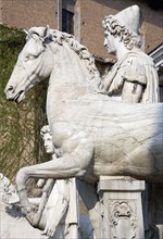 ITALY, Lazio, Rome, The restored classical statues of the Dioscuri Castor and Pollux at the top of